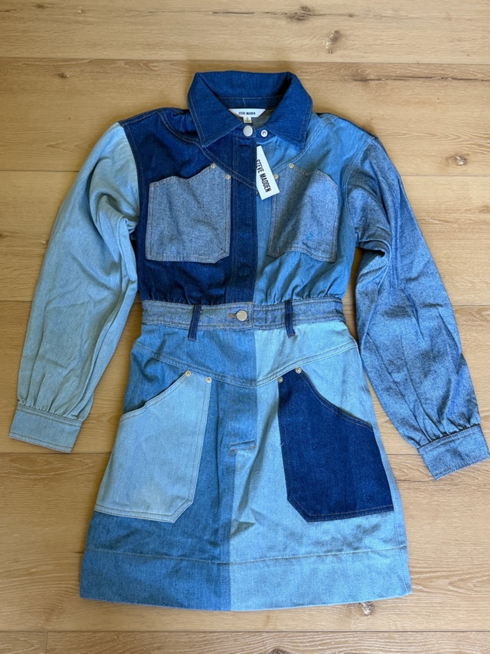 NWT Steve Madden Patchwork Denim Shirt Dress